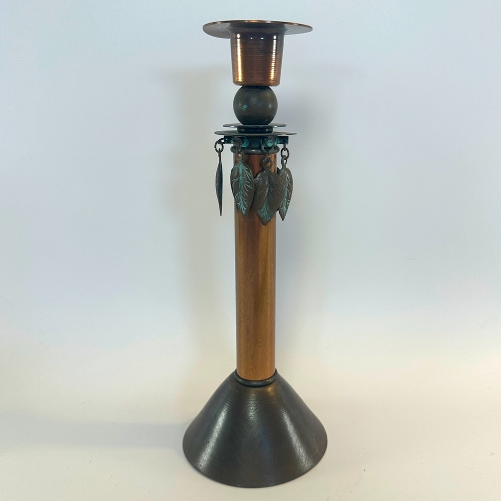 VTG‎ Copper Brass Taper Candle Stick Holder with Patina Leaves